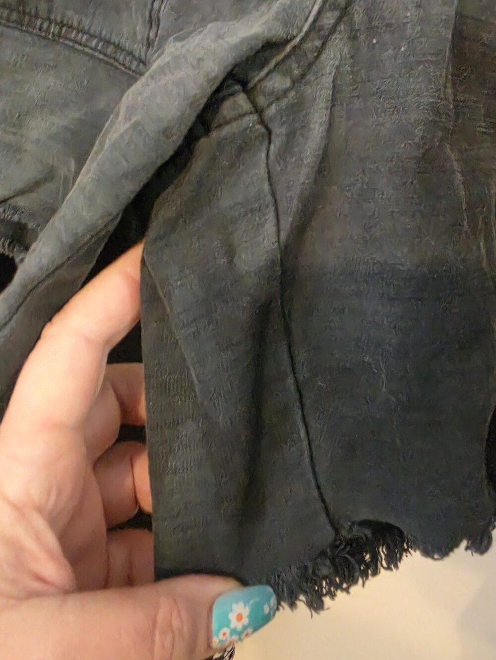 FREE PEOPLE Embroidered Black Denim Shorts with Floral Detail - Picture 5 of 16